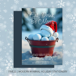 Snowy Red Christmas Golf Ball Bucket Holiday Party Kaart