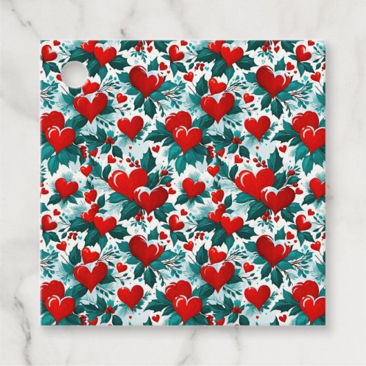 Snowy Red Christmas Hearts en Holly Bedankjes Labels (Voorkant)
