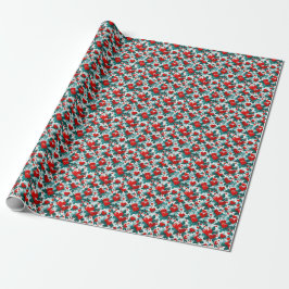 Snowy Red Christmas Hearts en Holly Cadeaupapier
