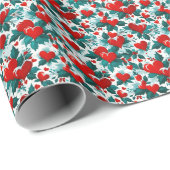 Snowy Red Christmas Hearts en Holly Cadeaupapier (Rol Hoek)