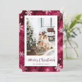 Snowy Red Folie Foto Vrolijk Kerstfeest Feestdagenkaart (Staand voorkant)