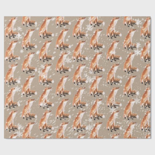 Snowy Red Fox Kraft Paper Wrapping Cadeaupapier (Vlak)