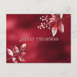 Snowy Red Leaves Christmas Holiday Briefkaart