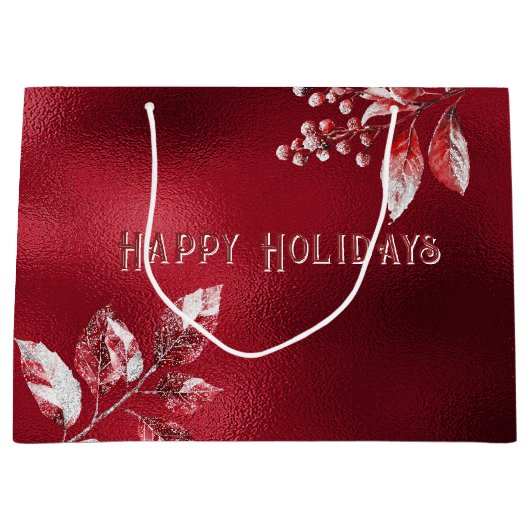 Snowy Red Leaves Christmas Holiday Gift Bag Groot Cadeauzakje (Voorkant)