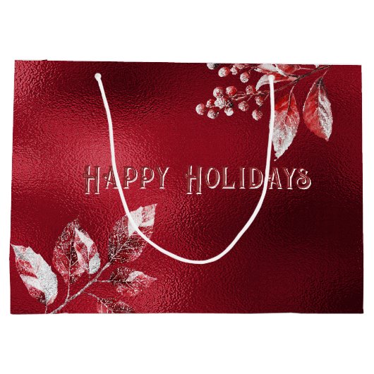 Snowy Red Leaves Christmas Holiday Gift Bag Groot Cadeauzakje (Achterkant)