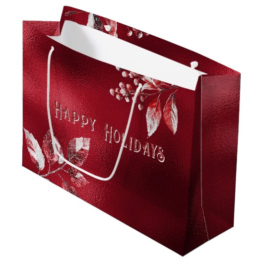 Snowy Red Leaves Christmas Holiday Gift Bag Groot Cadeauzakje (Voorkant Gekanteld)