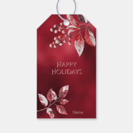 Snowy Red Leaves Christmas Holiday Gift Label Cadeaulabel