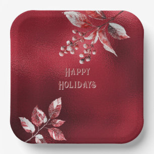 Snowy Red Leaves Christmas Holiday Paper Bord