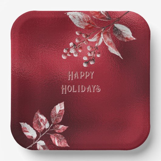Snowy Red Leaves Christmas Holiday Paper Bord (Voorkant)