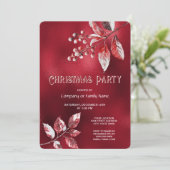 Snowy Red Leaves Christmas Holiday Party Kaart (Staand voorkant)