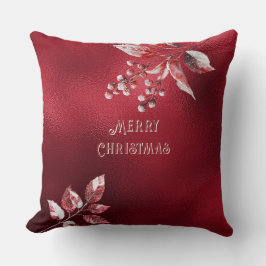 Snowy Red Leaves Christmas Holiday Throw Pillow Kussen