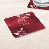 Snowy Red Leaves Christmas Paper Onderzetter (Schuin)