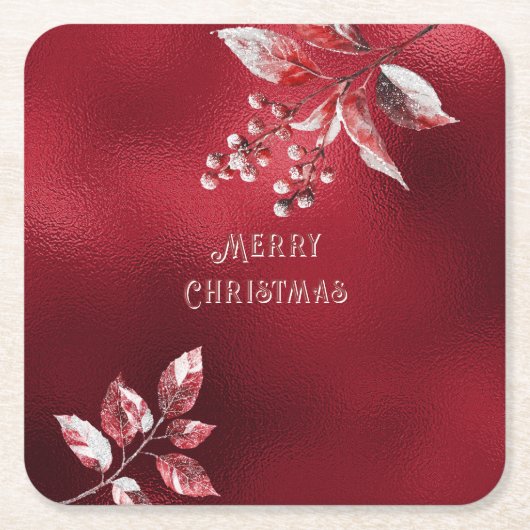 Snowy Red Leaves Christmas Paper Onderzetter (Voorkant)