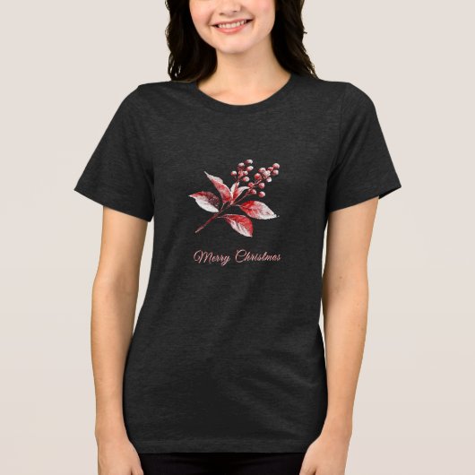 Snowy Red Leaves Holiday T-shirt voor dames (Voorkant)