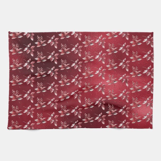 Snowy Red Leaves Kerst Keuken Handdoek (Horizontaal)