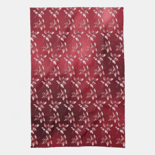 Snowy Red Leaves Kerst Keuken Handdoek (Verticaal)