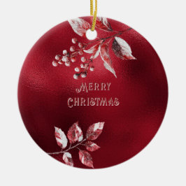 Snowy Red Leaves Kerstversiering Keramisch Ornament