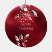 Snowy Red Leaves Kerstversiering Keramisch Ornament (Achterkant)