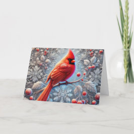 Snowy Red Winter Cardinal in Holly Feestdagen Kaart