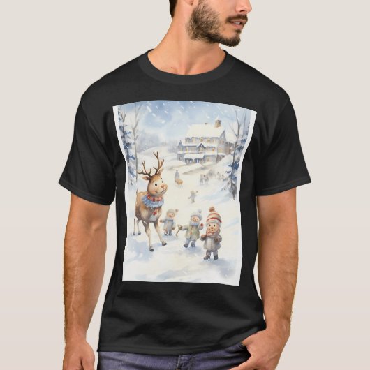 Snowy Reindeer Frolic T-shirt (Voorkant)