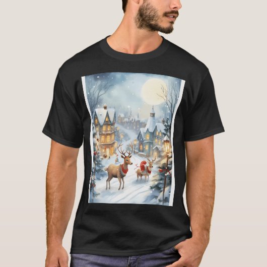 Snowy Reindeer Parade T-shirt (Voorkant)