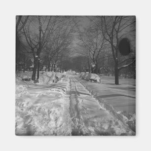 Snowy residential street magneet
