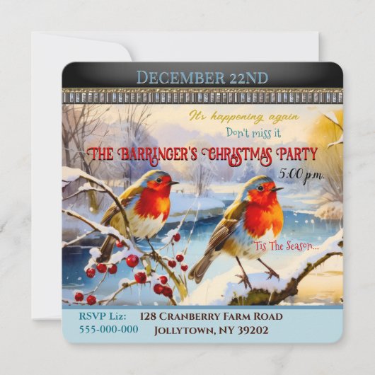Snowy Robins Kerstfeest uitnodiging (Voorkant)