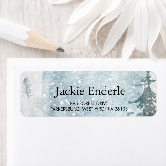 Snowy Romantic Waterverf Forest Etiket (Insitu)