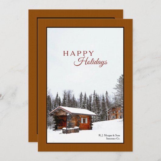 Snowy Rustic Cabin Holiday Card Feestdagenkaart (Voorkant / Achterkant)