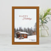 Snowy Rustic Cabin Holiday Card Feestdagenkaart (Staand voorkant)