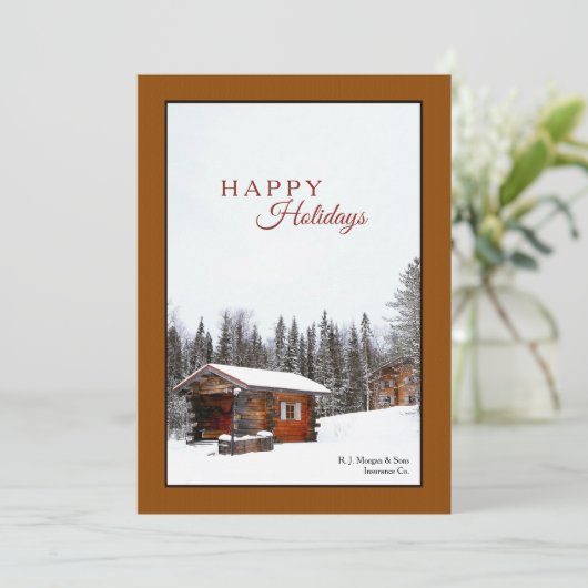 Snowy Rustic Cabin Holiday Card Feestdagenkaart (Staand voorkant)