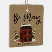 Snowy Saltbox House Primitive Country Add Name Keramisch Ornament (Rechts)