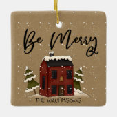 Snowy Saltbox House Primitive Country Add Name Keramisch Ornament (Voorkant)
