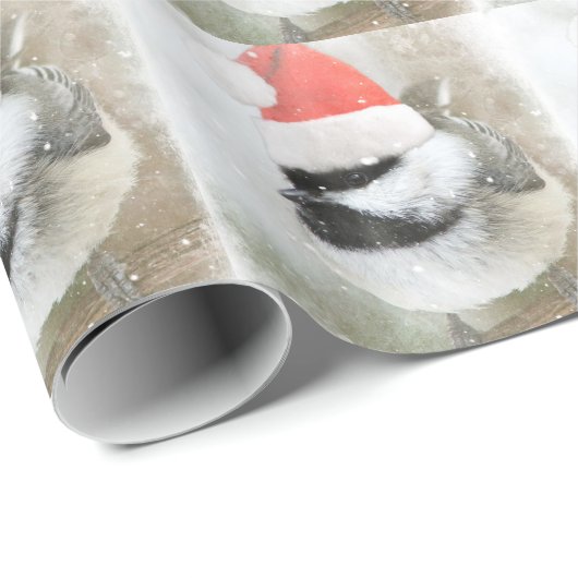 Snowy Santa Chickadee Cadeaupapier (Rol Hoek)
