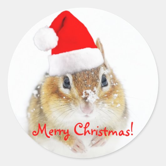 Snowy Santa Chipmunk Ronde Sticker (Voorkant)