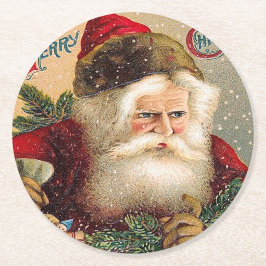 Snowy Santa Claus Merry Kerstmis Ronde Kartonnen Onderzetter (Voorkant)