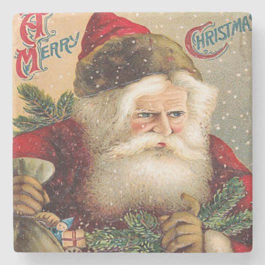 Snowy Santa Claus Merry Kerstmis Stenen Onderzetter (Voorkant)