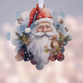 Snowy Santa Clause en Bird Waterverf Look Naam Ornament Kaart