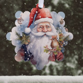 Snowy Santa Clause en Bird Waterverf Look Naam Ornament Kaart