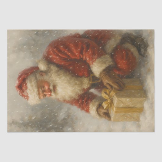 Snowy Santa With Gift Christmas Decoupage Tissuepapier (Voorkant)