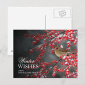 Snowy Scene met kardinaal en winterberry Briefkaart (Voorkant / Achterkant)