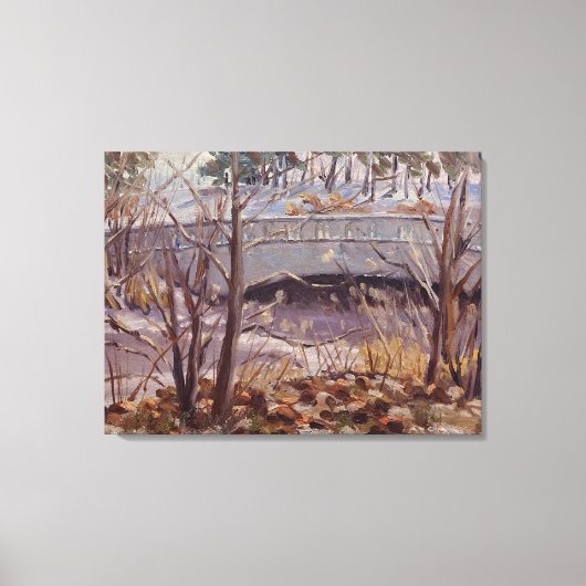 Snowy Scene Of Bridge beroemd gemaakt door Forest Canvas Afdruk (Voorkant)
