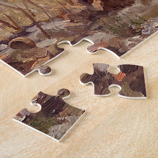 Snowy Scene Of Bridge beroemd gemaakt door Forest Legpuzzel (Zijkant)