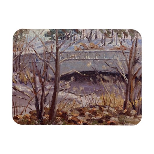 Snowy Scene Of Bridge beroemd gemaakt door Forest  Magneet (Horizontaal)