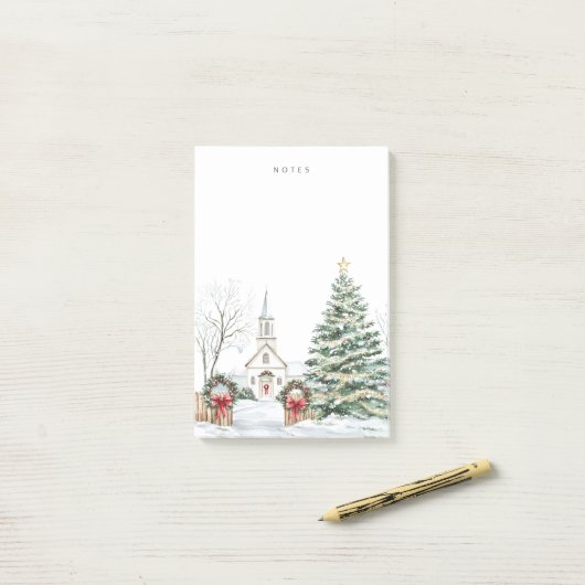 Snowy Schilderachtig Kerst Kapel Kerkvakantie Post-it® Notes (Op bureau)