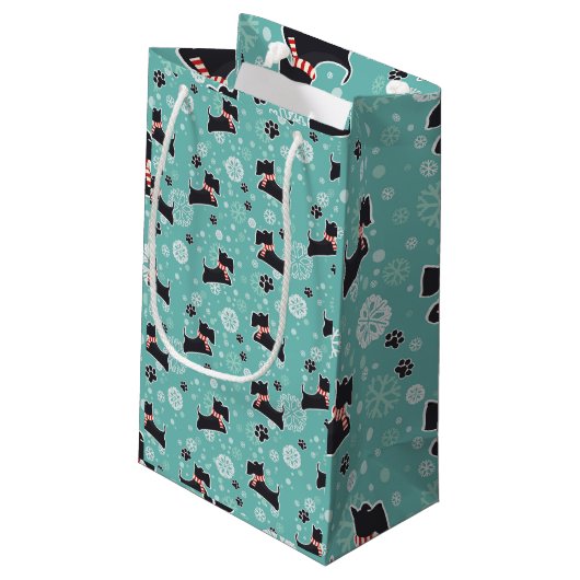 Snowy Scottie Hond Kerstpatroon Klein Cadeauzakje (Achterkant Gekanteld)