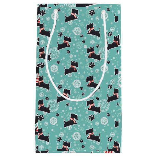 Snowy Scottie Hond Kerstpatroon Klein Cadeauzakje (Voorkant)