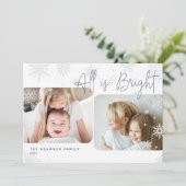 Snowy Script | 2 Foto All is Bright Holiday Kaart (Staand voorkant)