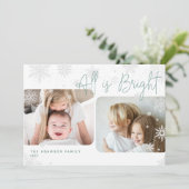 Snowy Script | 2 Foto All is Bright Holiday Kaart (Staand voorkant)