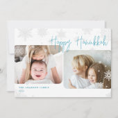 Snowy Script | 2 Foto Happy Hanukkah Holiday Kaart (Voorkant)